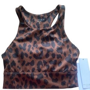 New ALLFENIX Long Cheetah Leopard Print Sports Bra Medium Animal Brown Black Top